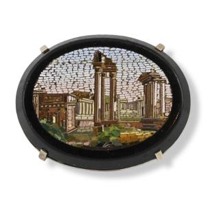 Micromosaïque - Broche Avec Trous Romains - Italie, 19e Siècle